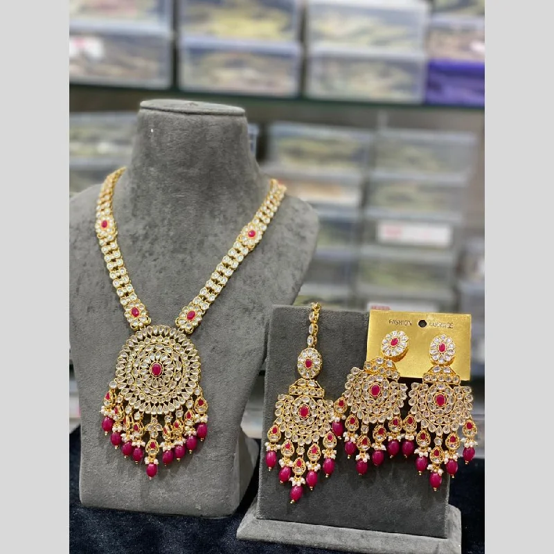 Unique Personalized Necklace-Hira Collections Gold Plated Kundan Stone And Beads Necklace Set