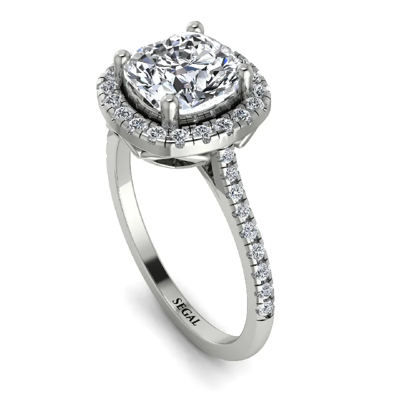 Stylish Gemstone Wedding Ring-Gorgeous Cushion Cut Diamond Pave Engagement Ring With Hidden Stone - Kira No. 3