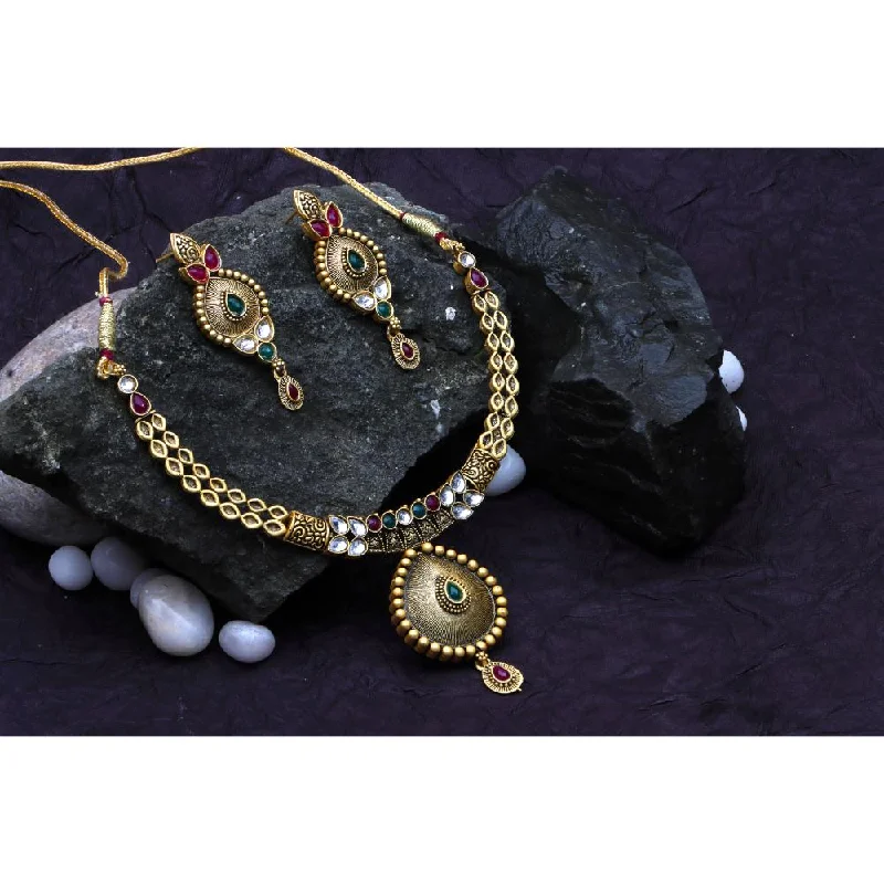 Stylish Pearl Necklace-Darshana Jewels Gold Plated Pota Stone  Necklace Set