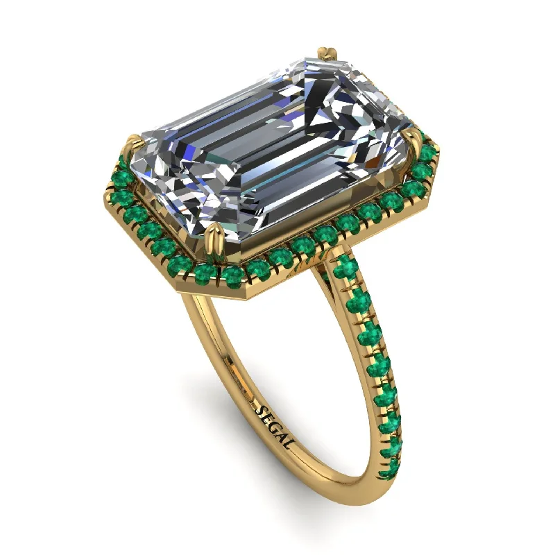 Elegant Gemstone Ring-Emerald Cut Diamond Pave Engagement Ring - Nancy No. 16