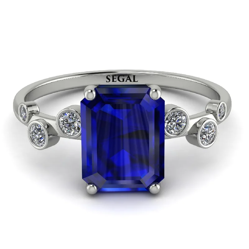 Custom Birthstone Ring-Emerald Cut Sapphire Ring With Bezel - Alina No. 15