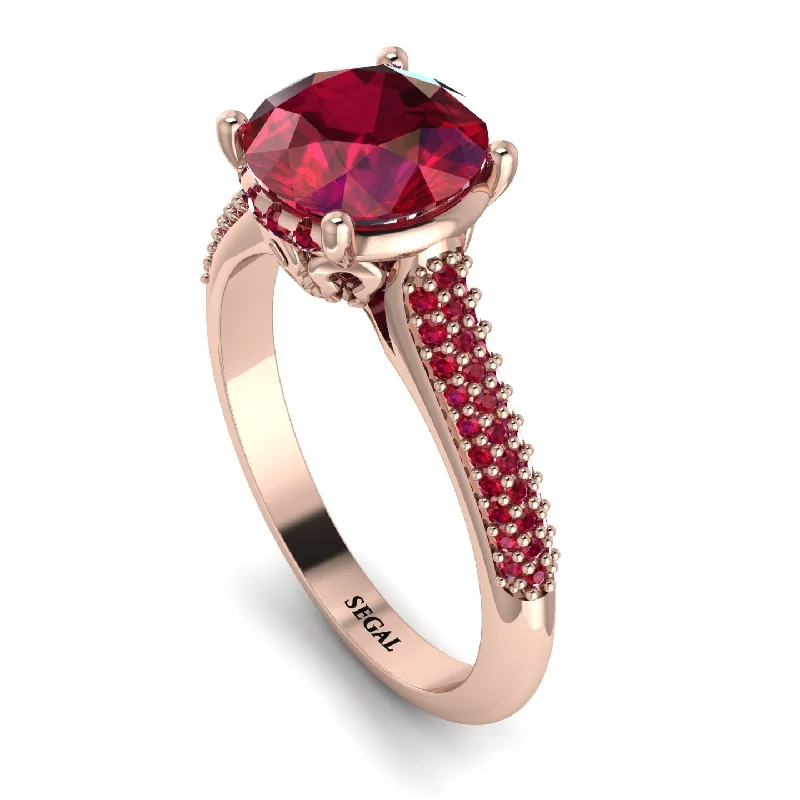 Modern Wedding Ring Set-Luxury Pave Round Cut Ruby Engagement Ring With Hidden Stone - Miracle No. 56