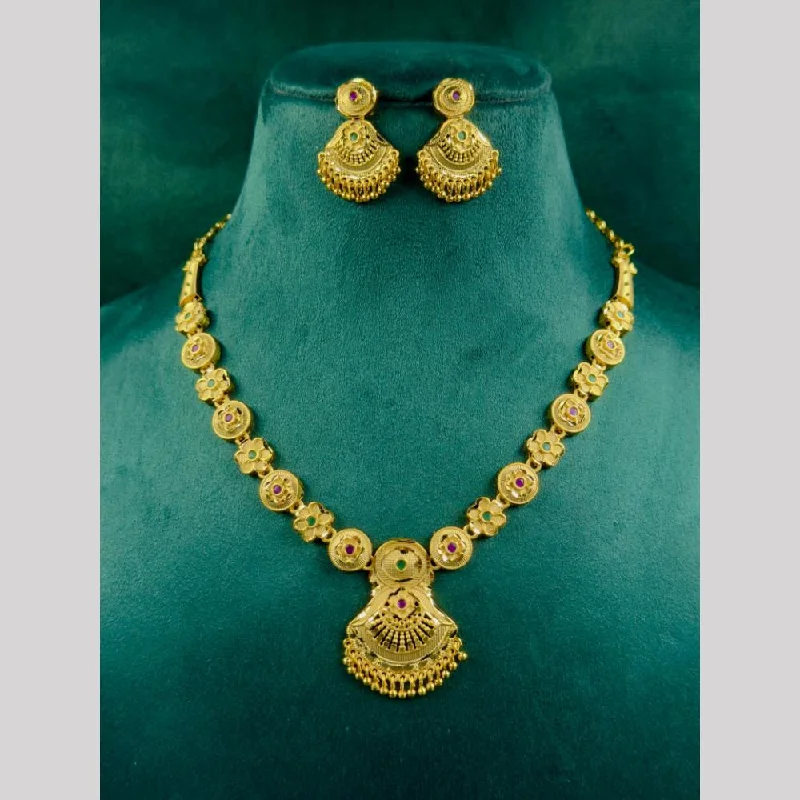 Elegant Pearl Necklace-Siara Collections Gold Plated Pota Stone Necklace Set