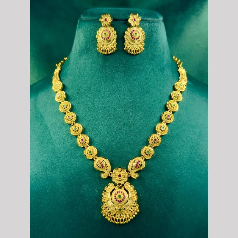 Pearl and Diamond Necklace-Siara Collections Gold Plated Pota Stone Necklace Set