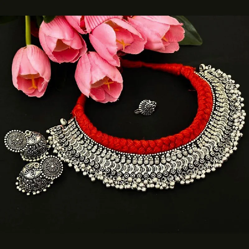 Elegant Silver Necklace-Manisha Jewellery Oxidised  Plated Choker Necklace Set