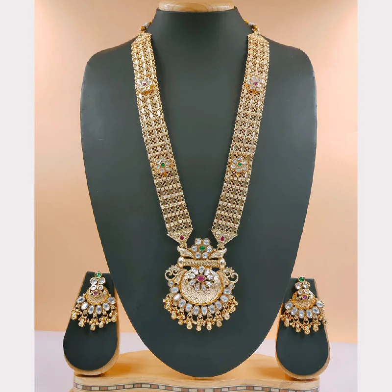 Trendy Gold Pendant Necklace-Akruti Collection Gold Plated Crystal Stone Long Necklace Set