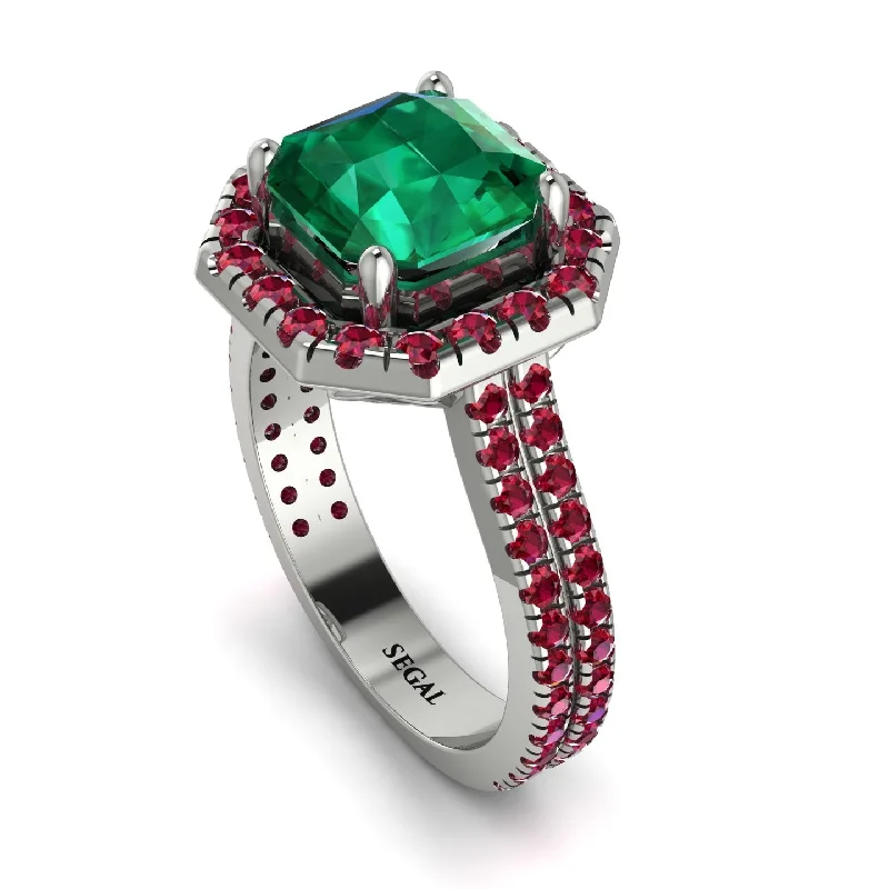 Custom Ring for Anniversary-Gorgeous Radiant Cut Emerald Pave Double Shank Engagement Ring With Hidden Stone - Felicity No. 51