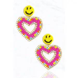 Double Hoop Earrings-Beaded Earrings, Smileys and Hearts