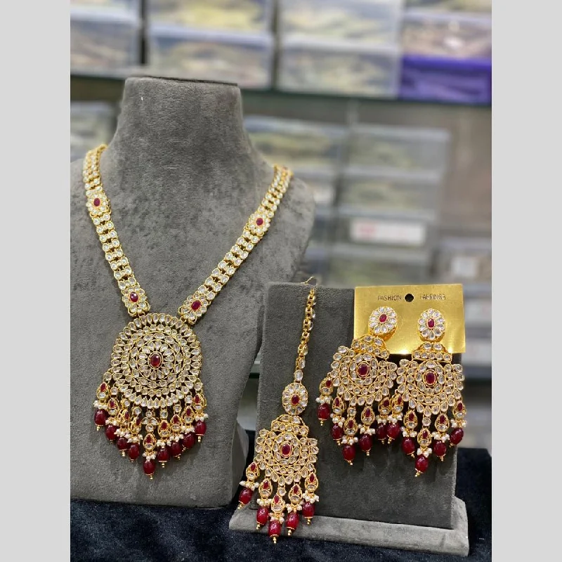 Vintage Pearl and Gold Necklace-Hira Collections Gold Plated Kundan Stone And Beads Necklace Set