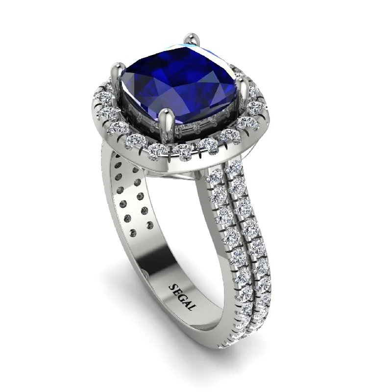 Luxury Ruby Ring-Gorgeous Cushion Cut Sapphire Pave Double Shank Engagement Ring With Hidden Stone - Kira No. 15