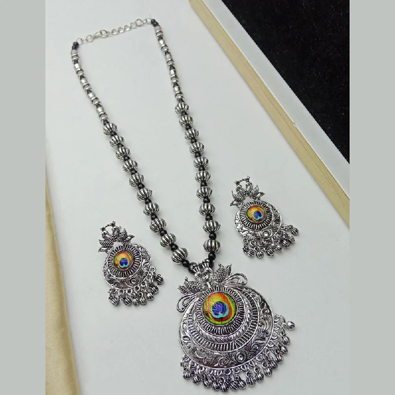 Heart Pendant Necklace with Diamonds-SP Jewellery Oxidised Plated Necklace Set