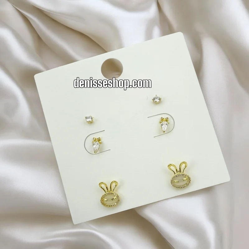 Opal Drop Earrings-14K BUNNY THREE EARRINGS SET E773