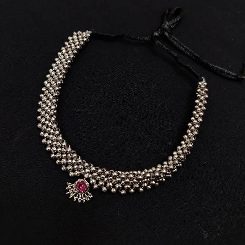 Fashionable Crystal Necklace-Pooja Bangles Oxidised Plated Choker Necklace Set