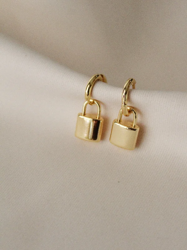 Diamond Drop Earrings-Love Lock Huggies