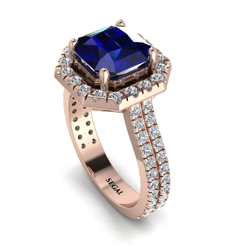 Luxury Diamond Ring-Gorgeous Radiant Cut Sapphire Pave Double Shank Engagement Ring With Hidden Stone - Felicity No. 14