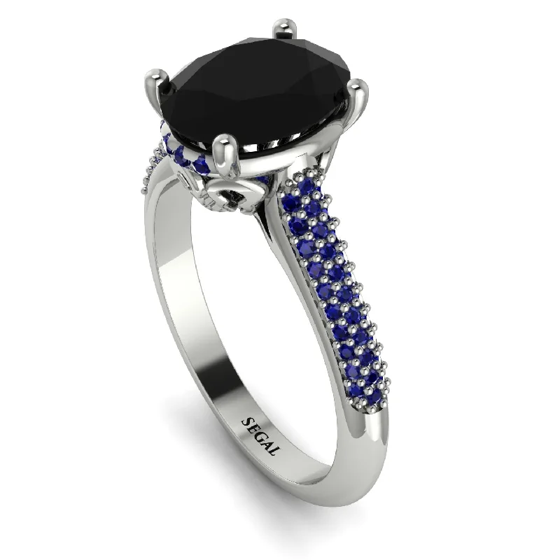 Unique Birthstone Ring-Luxury Pave Oval Cut Black Diamond Engagement Ring With Hidden Stone - Ophelia No. 69