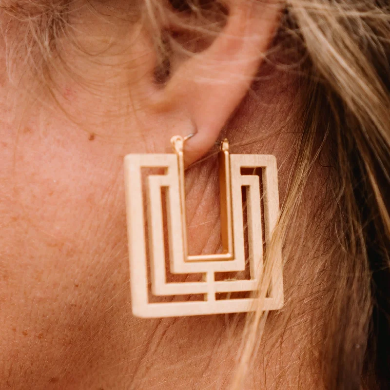 Minimalist Earrings for Everyday-Squares On My Mind Wood Square Cut Out Earrings