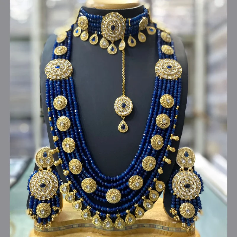 Layered Silver Necklace-Stylofinds Gold Plated Kundan Stone And Beads Combo Necklace Set