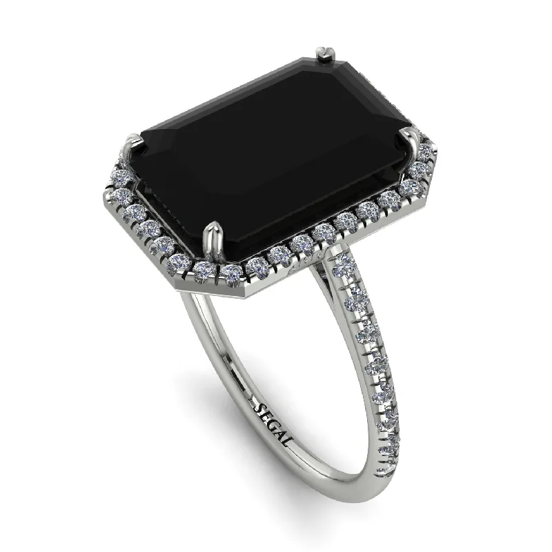 Classic Ruby Ring-Emerald Cut Black Diamond Pave Engagement Ring - Nancy No. 9