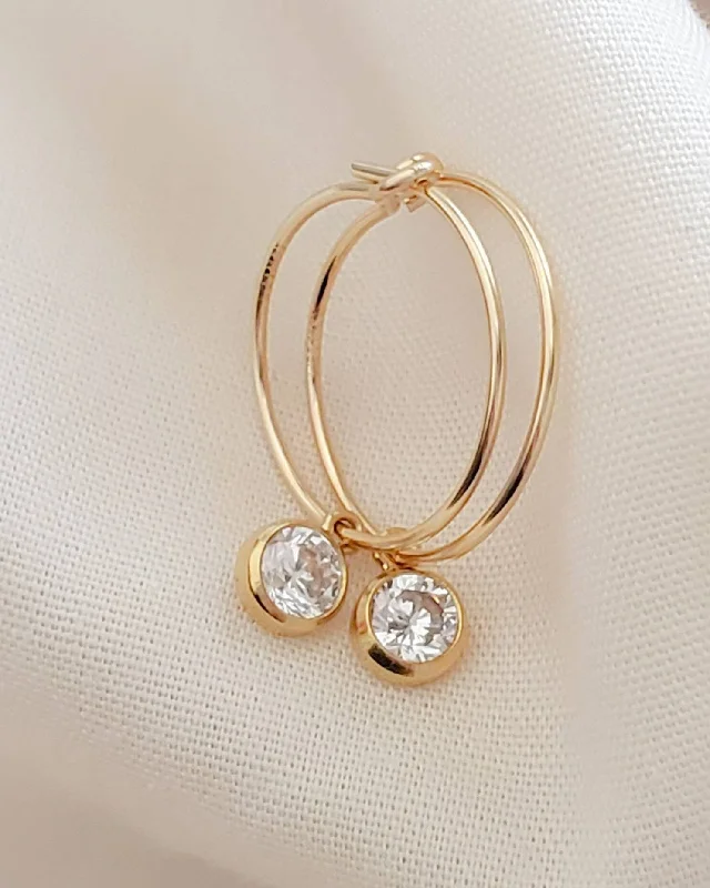 Simple Gold Earrings-Gold Hoop & CZ Drop Earrings