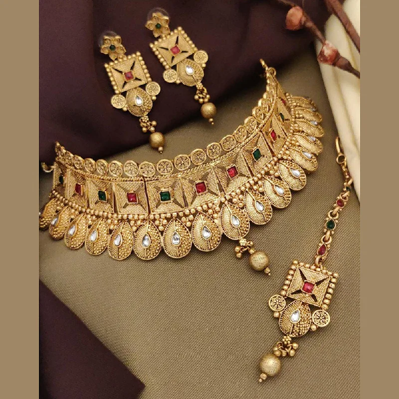 Choker Necklace for Women-FS Collection Gold Plated Pota Choker Necklace Set