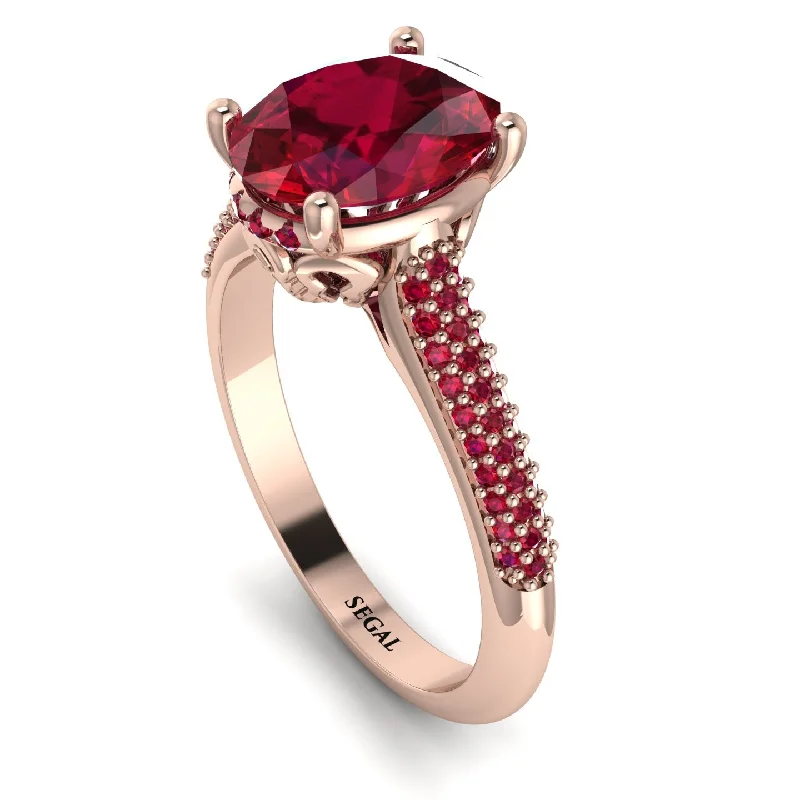 Modern Engagement Ring-Luxury Pave Oval Cut Ruby Engagement Ring With Hidden Stone - Ophelia No. 56