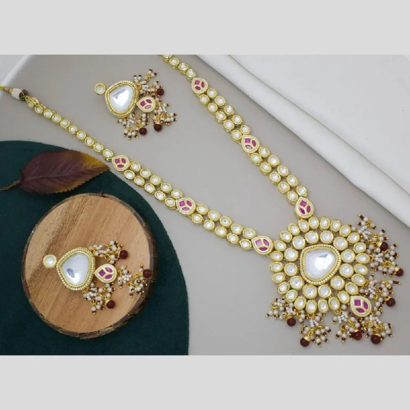 Wedding Bridal Necklace-Manisha Jewellery Gold Plated Kundan Stone And Pearls Necklace Set