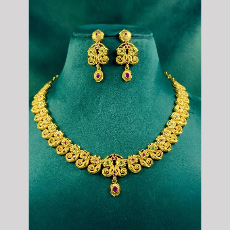 Art Deco Necklace-Siara Collections Gold Plated Pota Stone Necklace Set