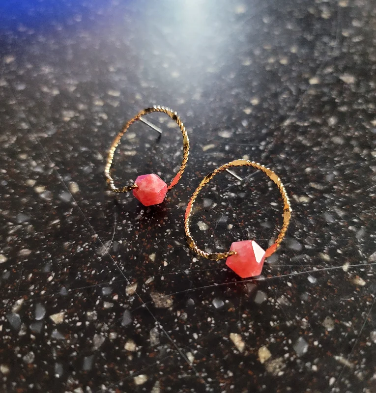 Gold and Diamond Earrings-Comet Earrings Pink