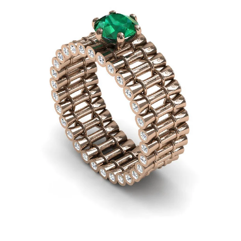 Gemstone Cocktail Ring-Unique Engagement Ring 14K Rose Gold Bamboo Branches Edwardian Ring Filigree Ring Green Emerald With White diamond - Kayla no. 5