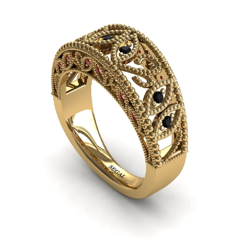 Customizable Birthstone Ring-Unique Engagement Ring 14K Yellow Gold Art Deco Antique Ring Edwardian Ring Filigree Ring Black Diamond With Ruby - Avery no. 4