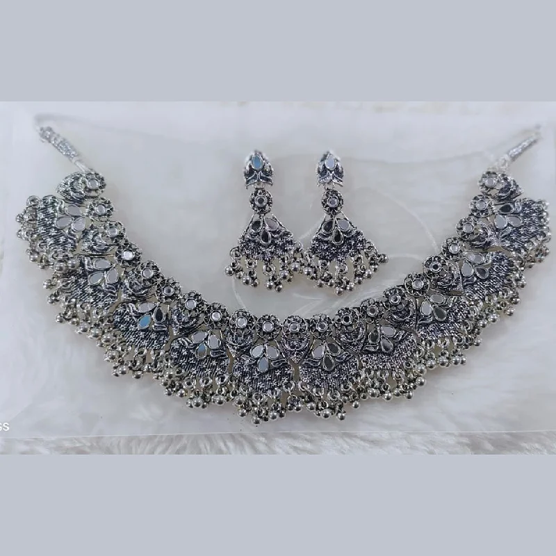 Black Diamond Necklace-Manisha Jewellery Oxidised Plated Mirror Necklace Set