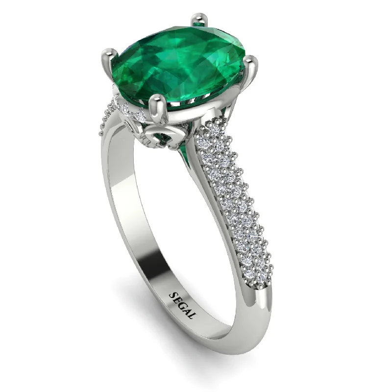 Vintage Diamond Ring-Luxury Pave Oval Cut Emerald Engagement Ring With Hidden Stone - Ophelia No. 6