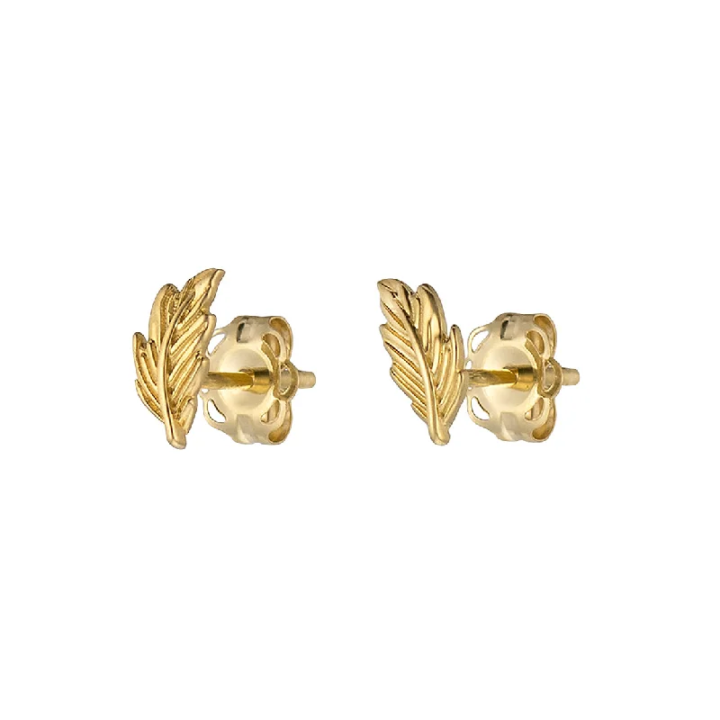 Chic Statement Earrings-Delicate Feather Studs in 14K Gold