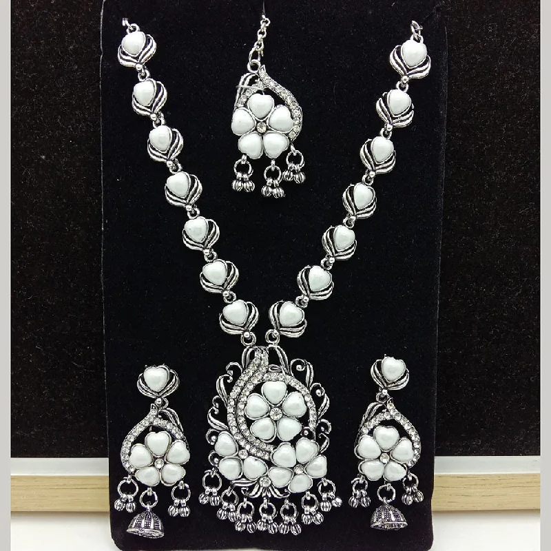 Wedding Bridal Necklace-SP Jewellery Oxidised Plated Pearl And Austrian Stone Necklace Set