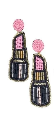 CZ Stud Earrings-Beaded Earrings, Pink Lipstick