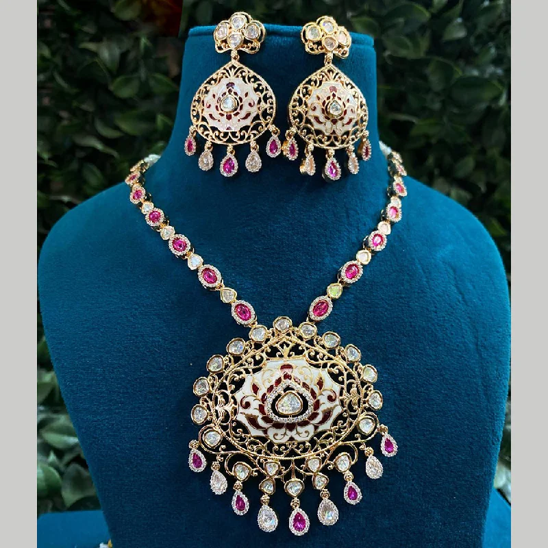 Luxury Custom Necklace-Amoliya Jewels Gold Plated Polki Kundan Stone And Meenakari Necklace Set