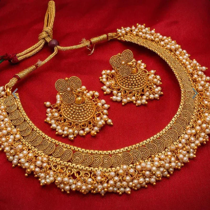 High-End Gold Necklace-Lucentarts Jewellery Gold Plated Pearls Necklace Set