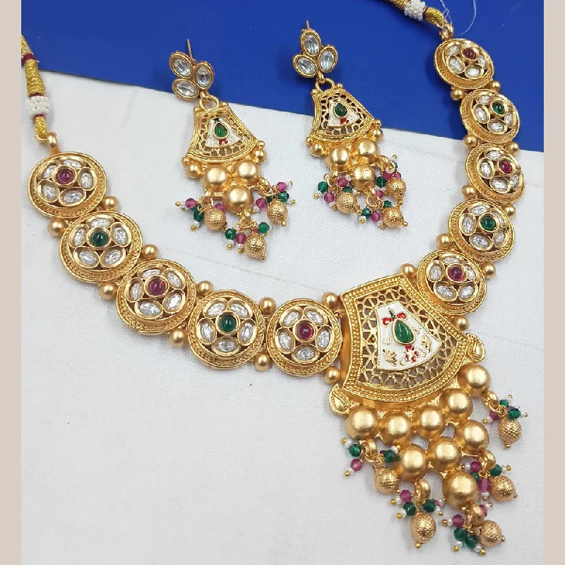 Modern Designer Necklace-Padmawati Bangles Gold Plated Pota Stone And Meenakari Necklace Set