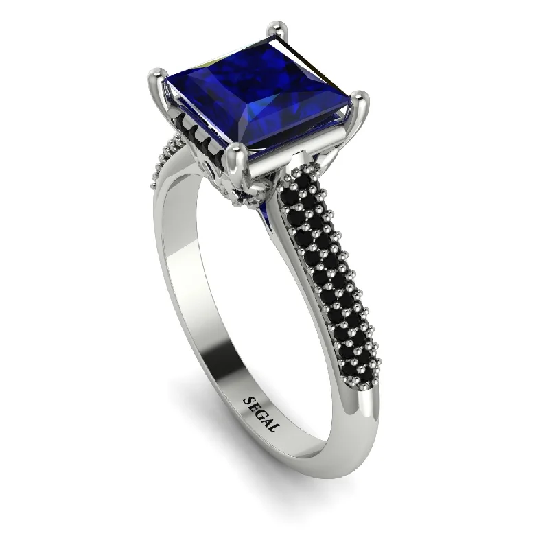 Elegant Gold Signet Ring-Luxury Pave Princess Cut Sapphire Engagement Ring With Hidden Stone - Sabrina No. 45