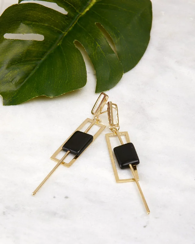 Nature-Inspired Gold Earrings-Geometric Square Earrings