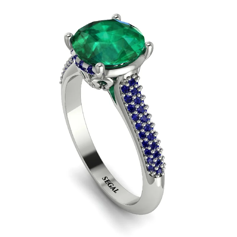 Vintage Sapphire Ring-Luxury Pave Round Cut Emerald Engagement Ring With Hidden Stone - Miracle No. 66