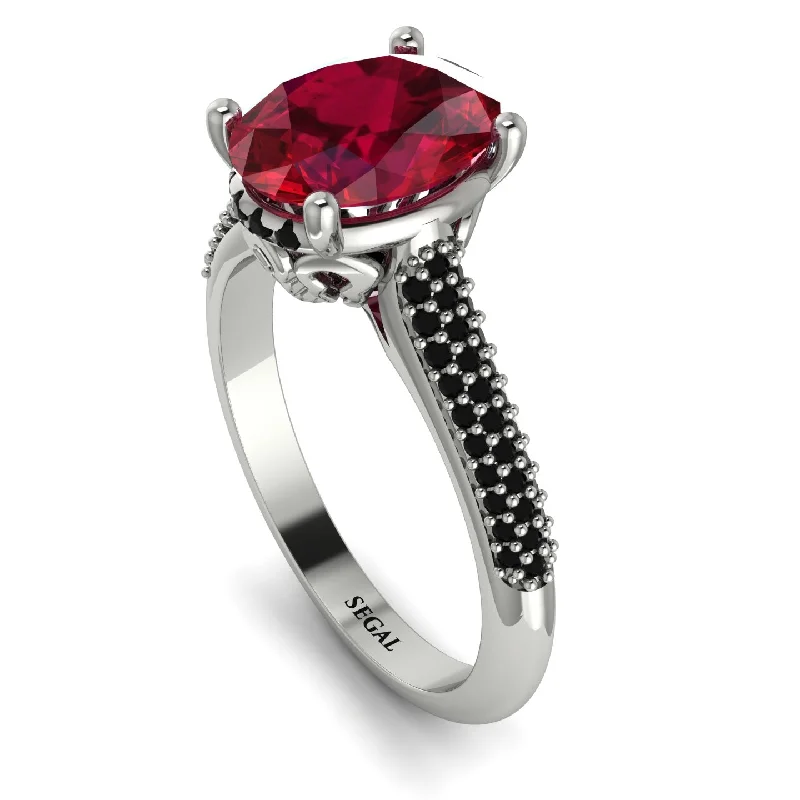 Custom Silver Ring-Luxury Pave Oval Cut Ruby Engagement Ring With Hidden Stone - Ophelia No. 42