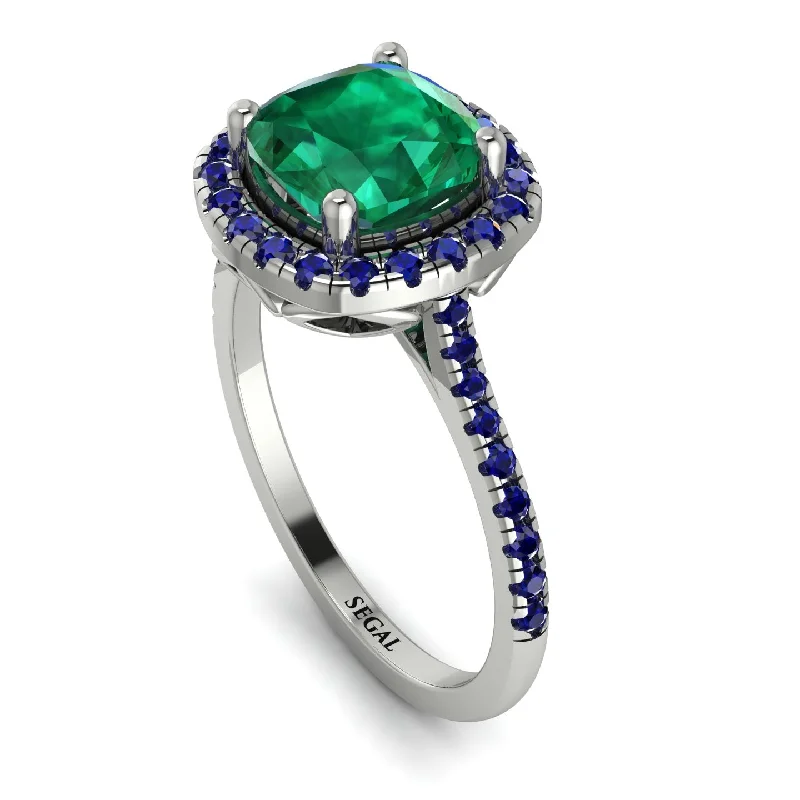 Matching Couple Rings-Gorgeous Cushion Cut Emerald Pave Engagement Ring With Hidden Stone - Kira No. 66