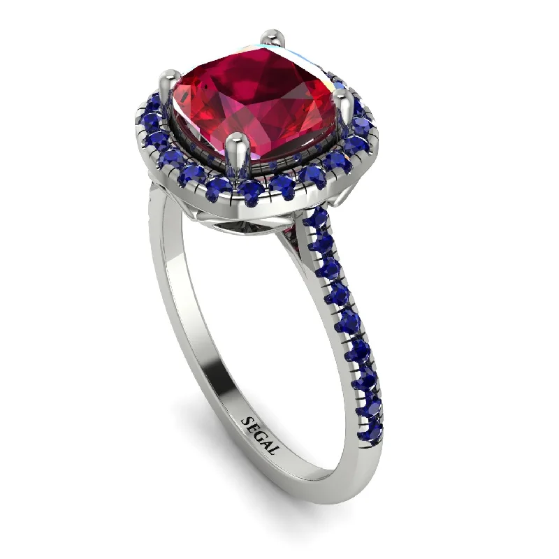 Luxury Diamond Band-Gorgeous Cushion Cut Ruby Pave Engagement Ring With Hidden Stone - Kira No. 72