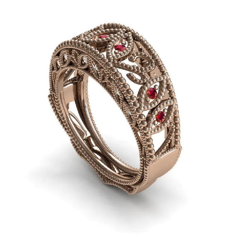 Trendy Silver Ring-Unique Engagement Ring 14K Rose Gold Vintage Art Deco Edwardian Ring Filigree Ring Ruby With White diamond - Gianna no. 5