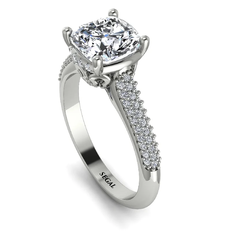 Gold and Silver Ring-Luxury Pave Cushion Cut Diamond Engagement Ring With Hidden Stone - Esmeralda No. 3