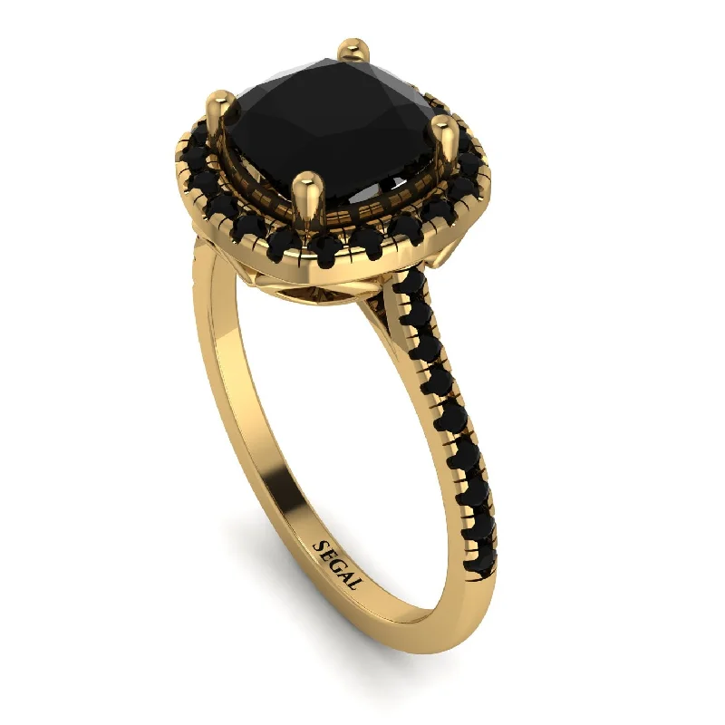 Gold Stacking Rings-Gorgeous Cushion Cut Black Diamond Pave Engagement Ring With Hidden Stone - Kira No. 37