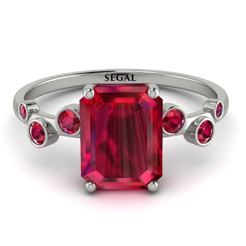 Personalized Gold Ring-Emerald Cut Ruby Ring With Bezel - Alina No. 57