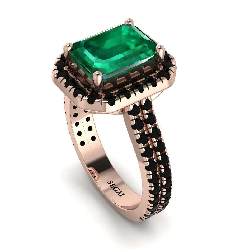 Unique Silver Wedding Ring-Gorgeous Emerald Cut Emerald Pave Double Shank Engagement Ring With Hidden Stone - Veronica No. 35